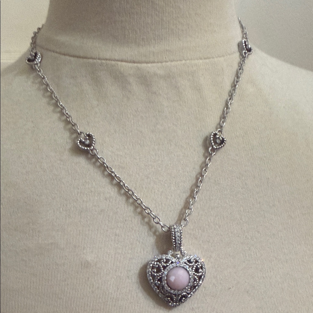 Judith Ripka Silver Heart Necklace With Pink Stone 199$